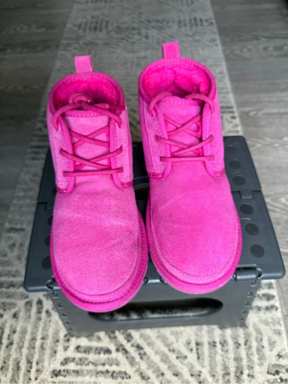 UGG Kids Hot Pink Suede Lace-Up Boots